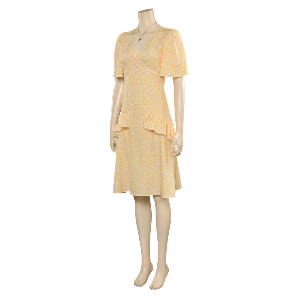 2023 Film Barbie Margot Robbie Barbie Robe Jaune avec Collier Cosplay Costume