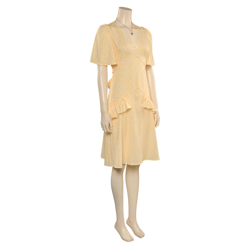 2023 Film Barbie Margot Robbie Barbie Robe Jaune avec Collier Cosplay Costume
