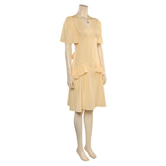 2023 Film Barbie Margot Robbie Barbie Robe Jaune avec Collier Cosplay Costume