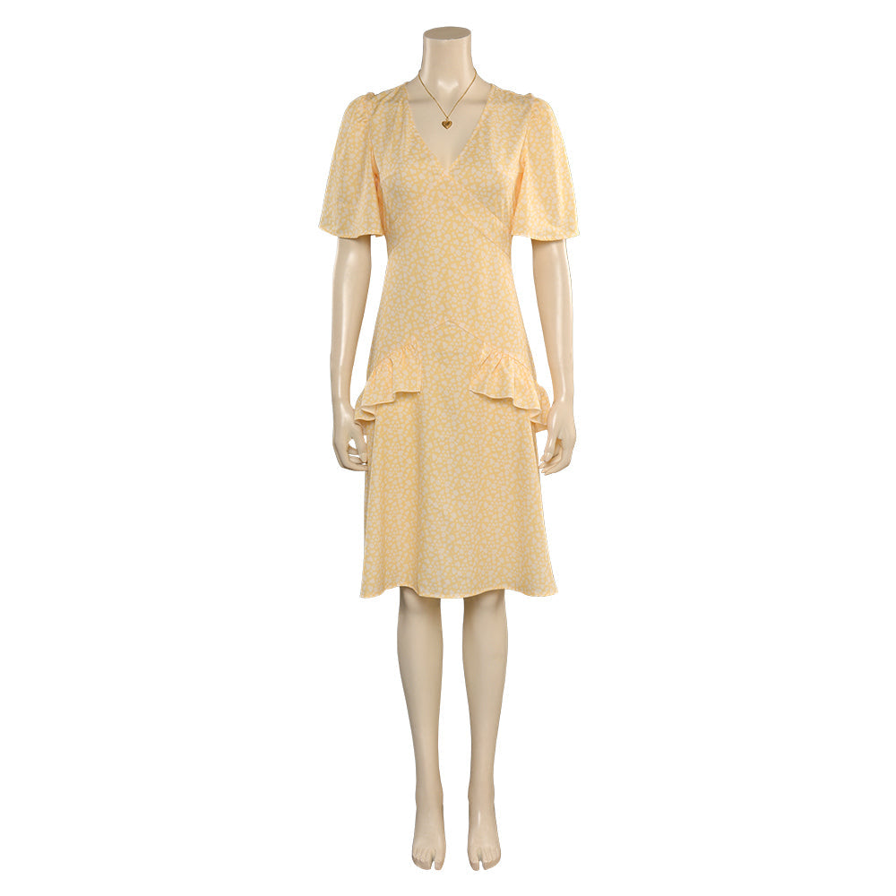 2023 Film Barbie Margot Robbie Barbie Robe Jaune avec Collier Cosplay Costume
