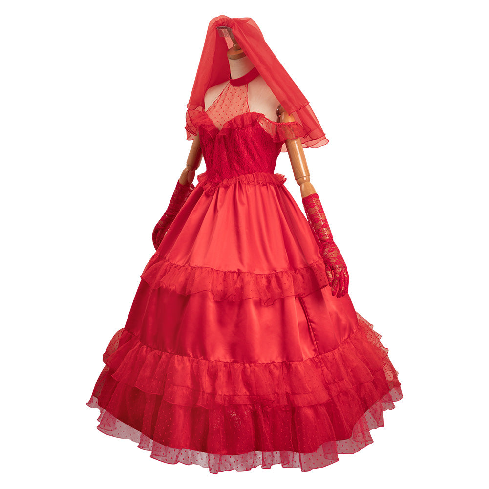 Beetlejuice Lydia Deetz Robe de Mariage Rouge Design Original Cosplay Costume