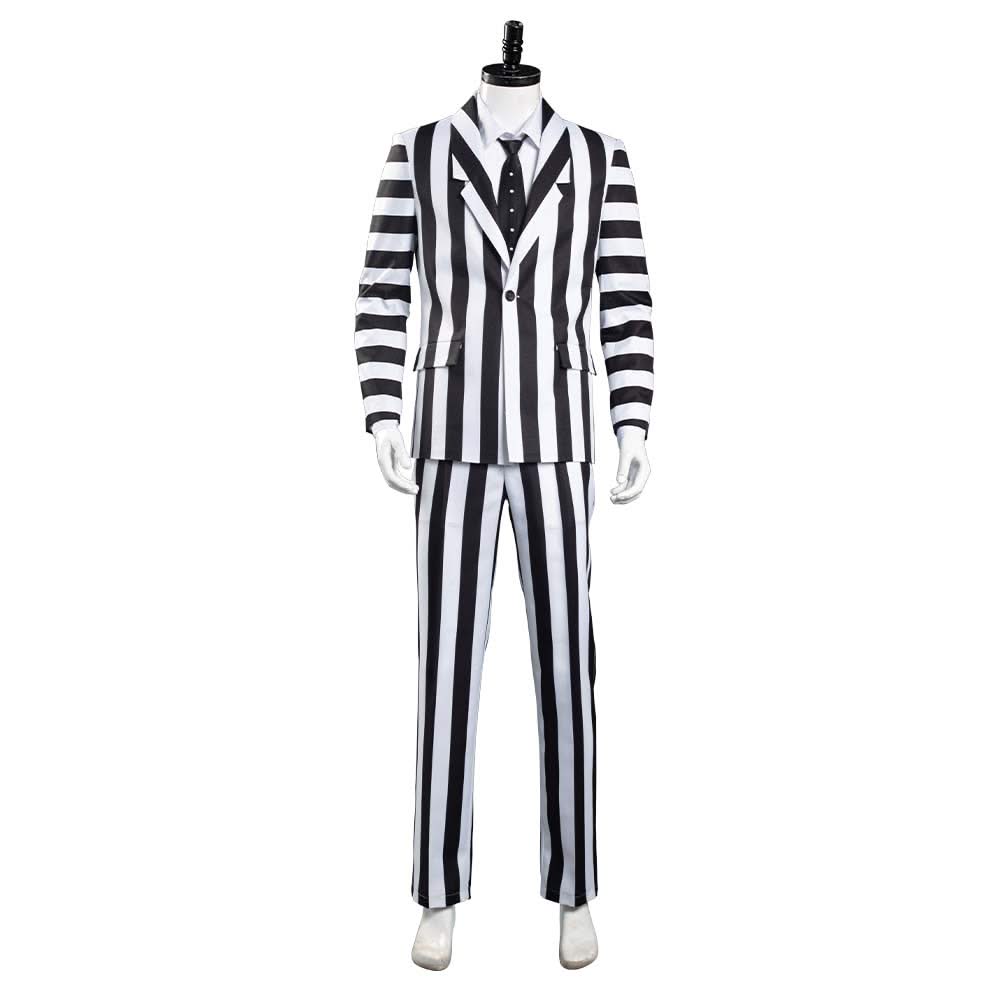 Beetlejuice Adam Rayures Noires et Blanches Halloween Carnaval Cosplay Costume