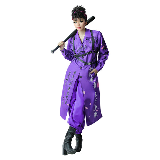 Japanais Bosozoku Kimono Manteau Violet Pant Cosplay Costume Halloween Carnival