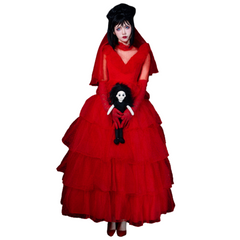 Adulte Beetlejuice Beetle Juice Lydia  Mariée Rouge Robe Cosplay Costume Ver.A