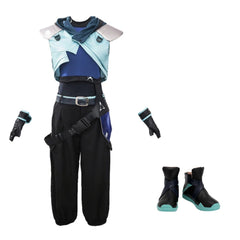 Cosplay Costume Jett Valorant Jeu Cosplay Tenue Noire et Bleue Femme