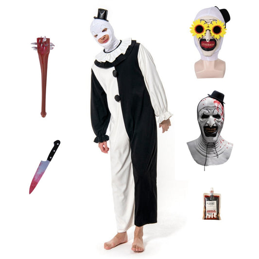 Adulte Terrifier 2 Art the Clown Cosplay Costume Masuque Faux Sang Couteau Baguette