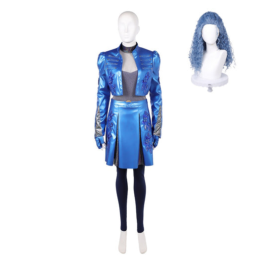 Cosplay Costume Chloe Descendants: Wicked Wonderland(2026) Film Cosplay Tenue Bleue et Noire Femme Perruque