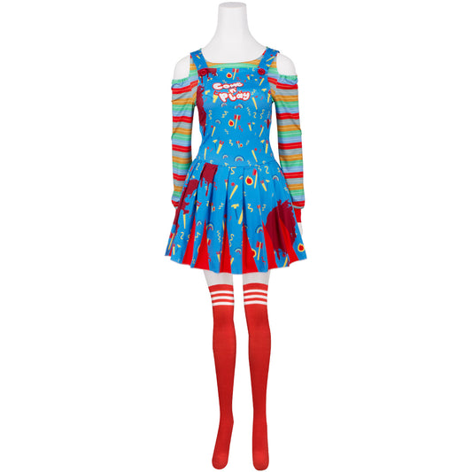 Cosplay Costume Chucky Film Cosplay Robe Rouge et Bleue Femme