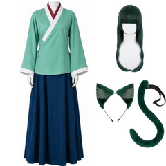 Cosplay Costume Maomao The Apothecary Diaries 3(2026) Anime Cosplay Tenue Verte et Bleue Femme Perruque Serretete Queue