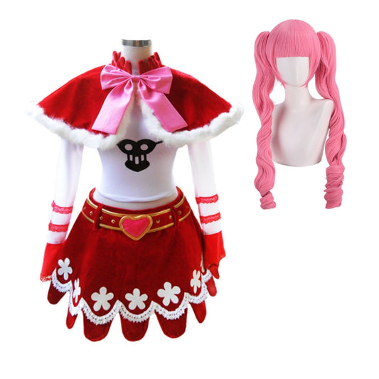 Cosplay Costume Perona One Piece Thriller Bark Arc Anime Cosplay Tenue Rouge et Blanche Perruque