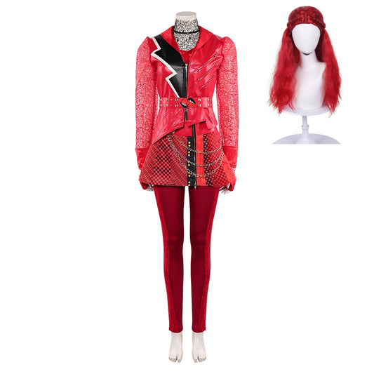 Cosplay Costume Red Descendants: Wicked Wonderland(2026) Film Cosplay Tenue Rouge de Cuir Femme Perruque