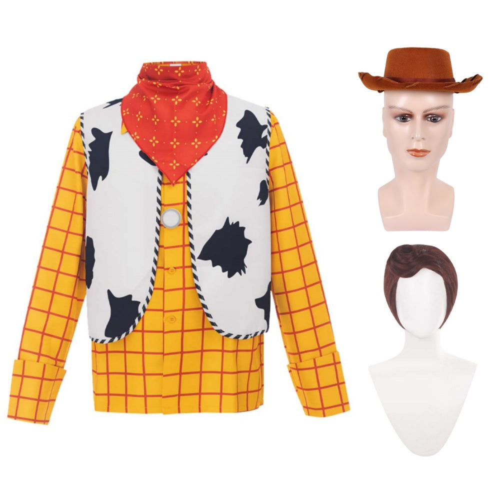Cosplay Costume Woody Film Cosplay Chemise Jaune Homme Chapeau Perruque