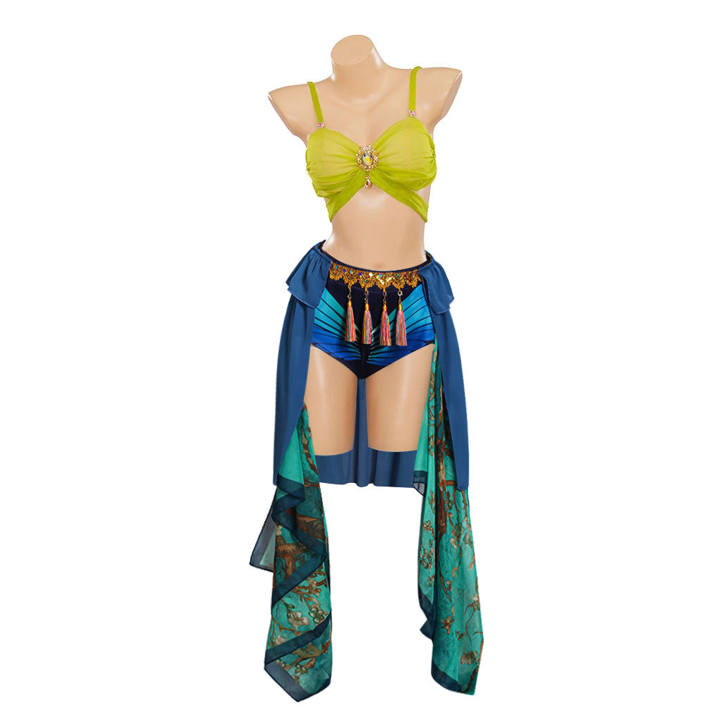Femme Tenue Verte et Bleue pour Spectacle Cosplay Costume
