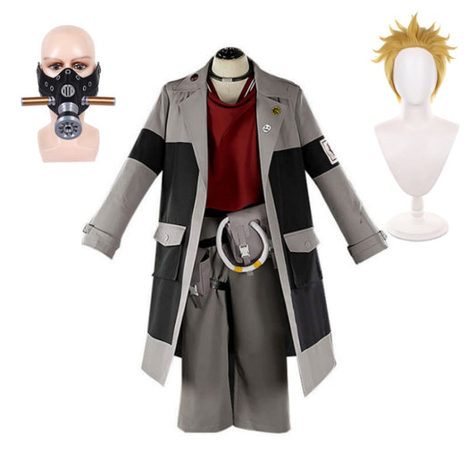 Gachiakuta Enjin Tenue Grise et Rouge Cosplay Costume Perruque Masque