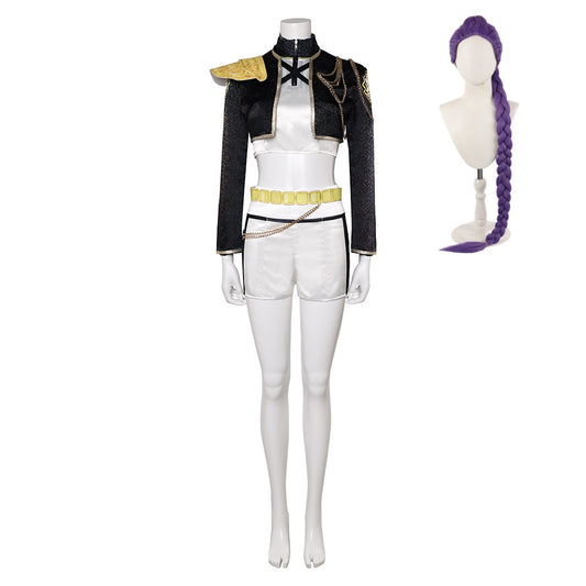 KPop Demon Hunters(2025) Rumi Golden Tenue Noire et Blanche Cosplay Costume Perruque