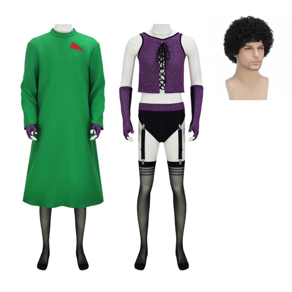 La Folle Histoire de Rocky Horror Dr. Frank-N-Furter Tenue Verte et Violette Cosplay Costume Perruque