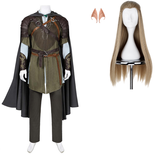 The Lord of The Rings Legolas Tenue Verte de Luxe Cosplay Costume Perruque Oreille