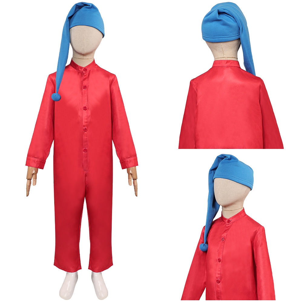 Adulte Blanche Neige(2025) Nain Combinaison Rouge+Chapeau Bleu Cosplay Costume