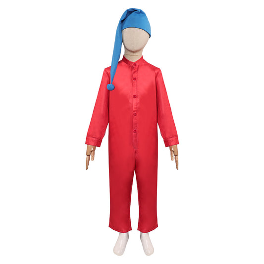 Adulte Blanche Neige(2025) Nain Combinaison Rouge+Chapeau Bleu Cosplay Costume
