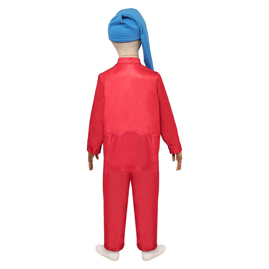 Adulte Blanche Neige(2025) Nain Combinaison Rouge+Chapeau Bleu Cosplay Costume