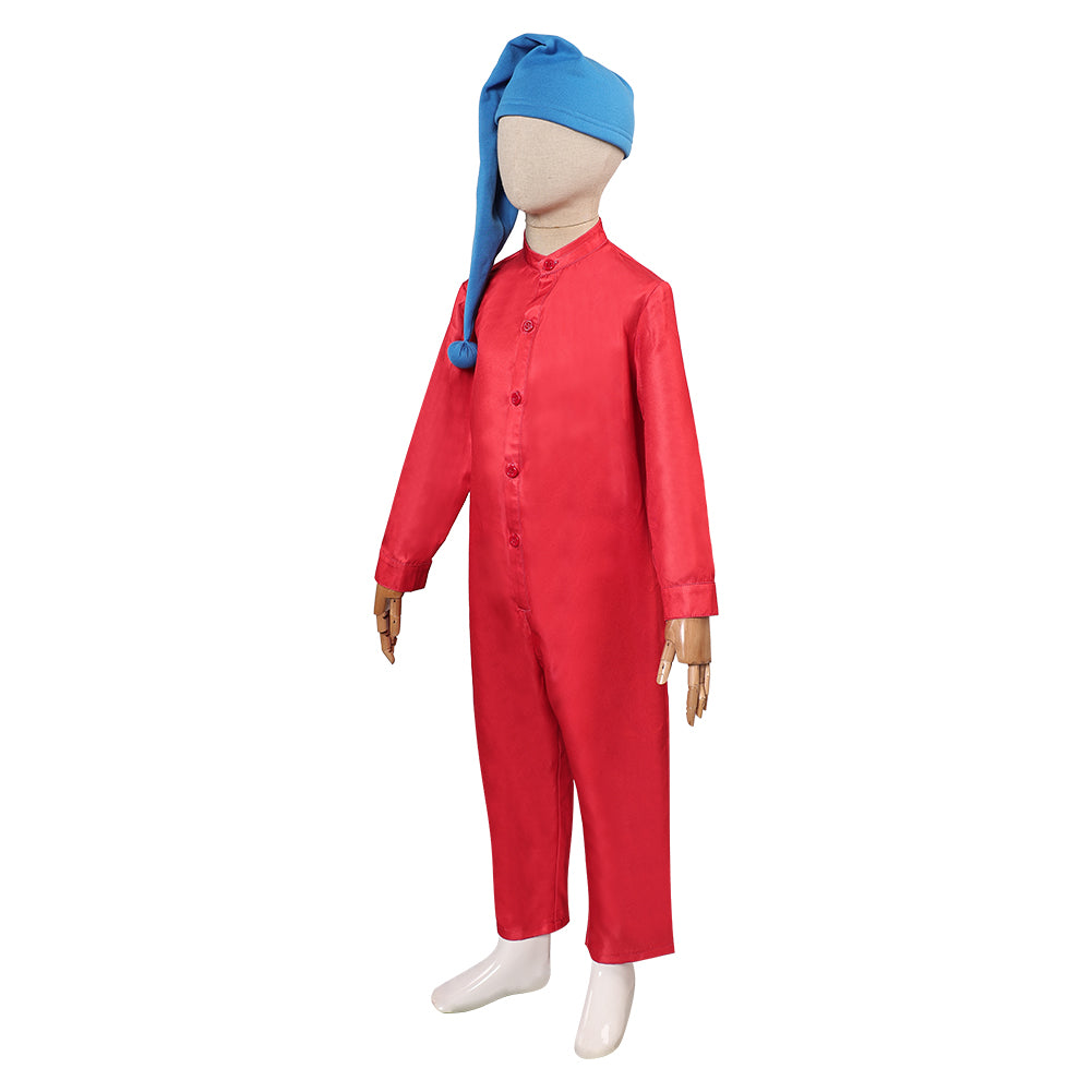 Adulte Blanche Neige(2025) Nain Combinaison Rouge+Chapeau Bleu Cosplay Costume