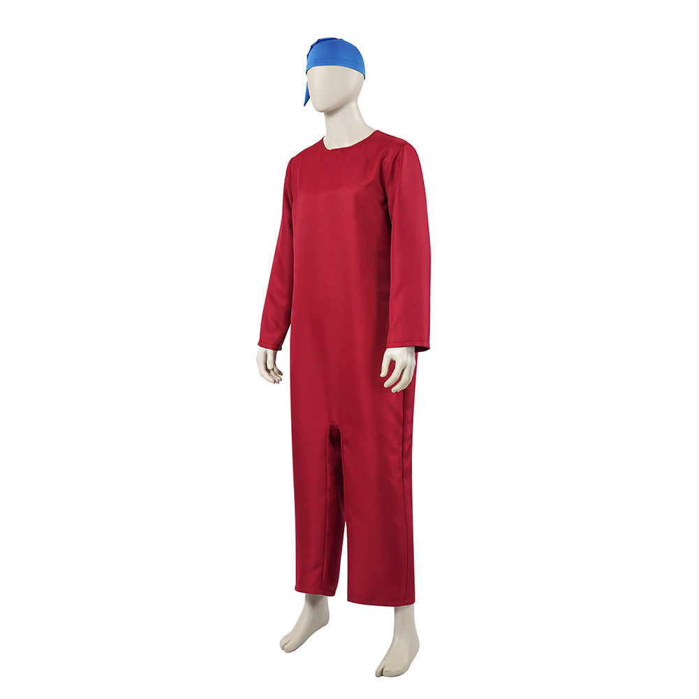 Adulte Blanche Neige(2025) Nain Combinaison Rouge+Chapeau Bleu Cosplay Costume