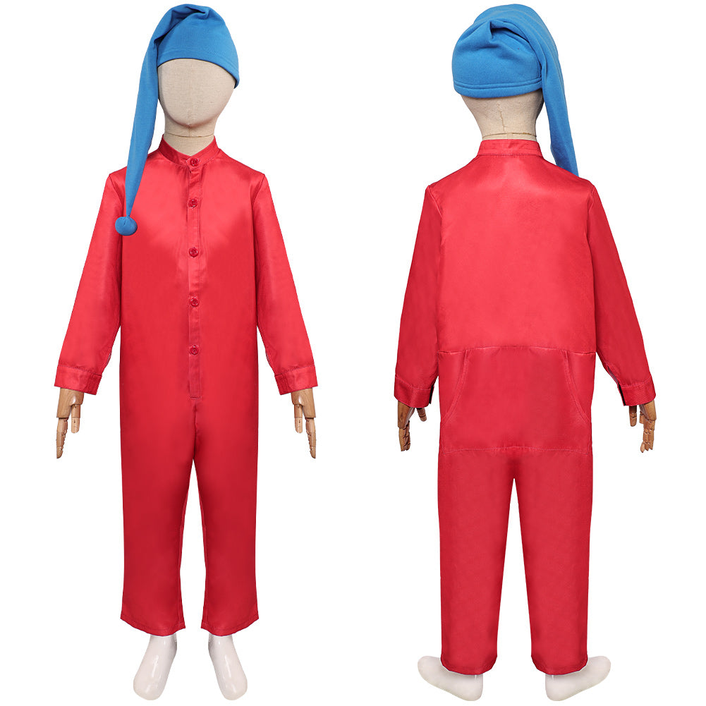 Adulte Blanche Neige(2025) Nain Combinaison Rouge+Chapeau Bleu Cosplay Costume