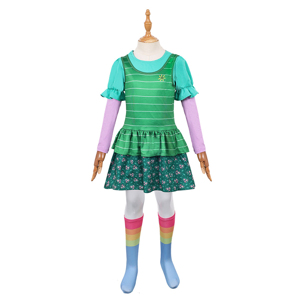 Cosplay Costume Bonnie Film Cosplay Robe Verte Enfant avec Chaussettes
