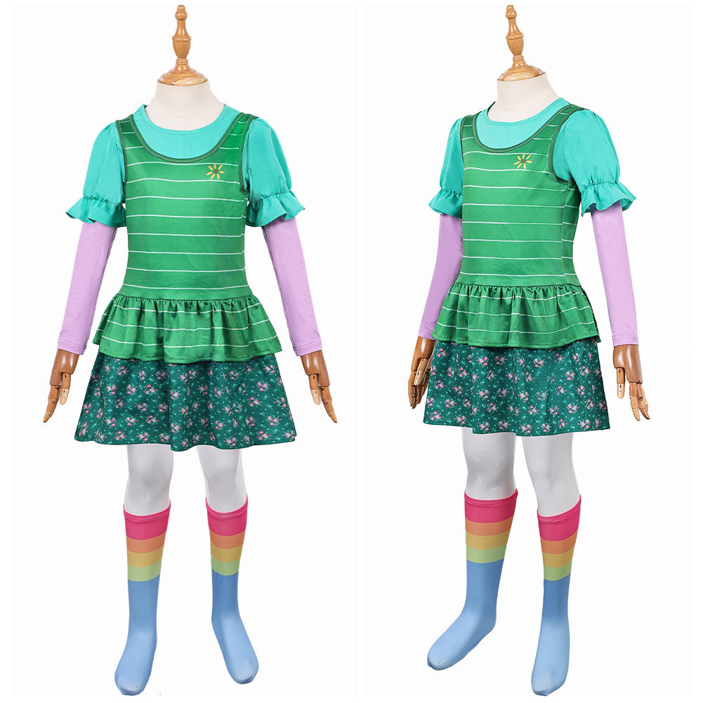 Cosplay Costume Bonnie Film Cosplay Robe Verte Enfant avec Chaussettes