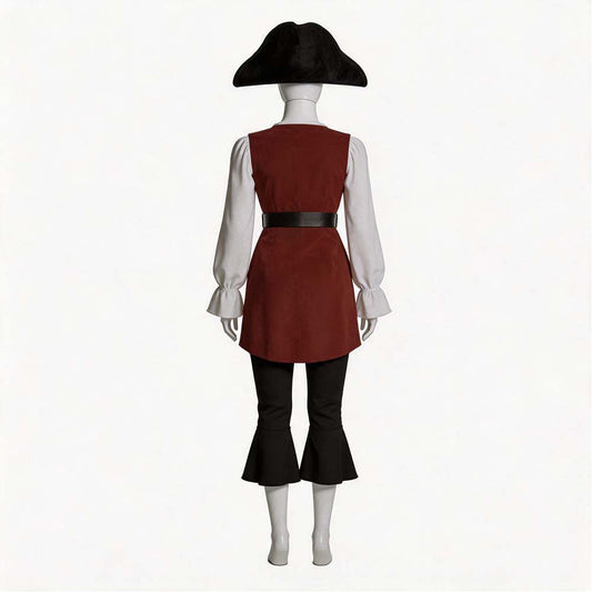  Cosplay Costume Elizabeth Swann Pirates of the Caribbean Film Cosplay Tenue Marron et Blanche Femme