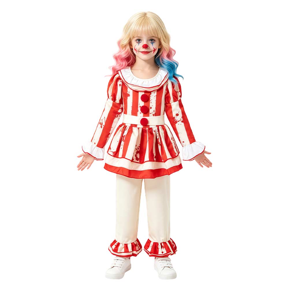 Cosplay Costume Enfant Pennywise It Film Cosplay Tenue Rouge et Blanche