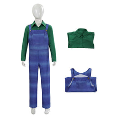 Cosplay Costume Luigi The Super Mario Galaxy Movie(2026) Fillm Cosplay Tenue Bleue et Verte Enfant