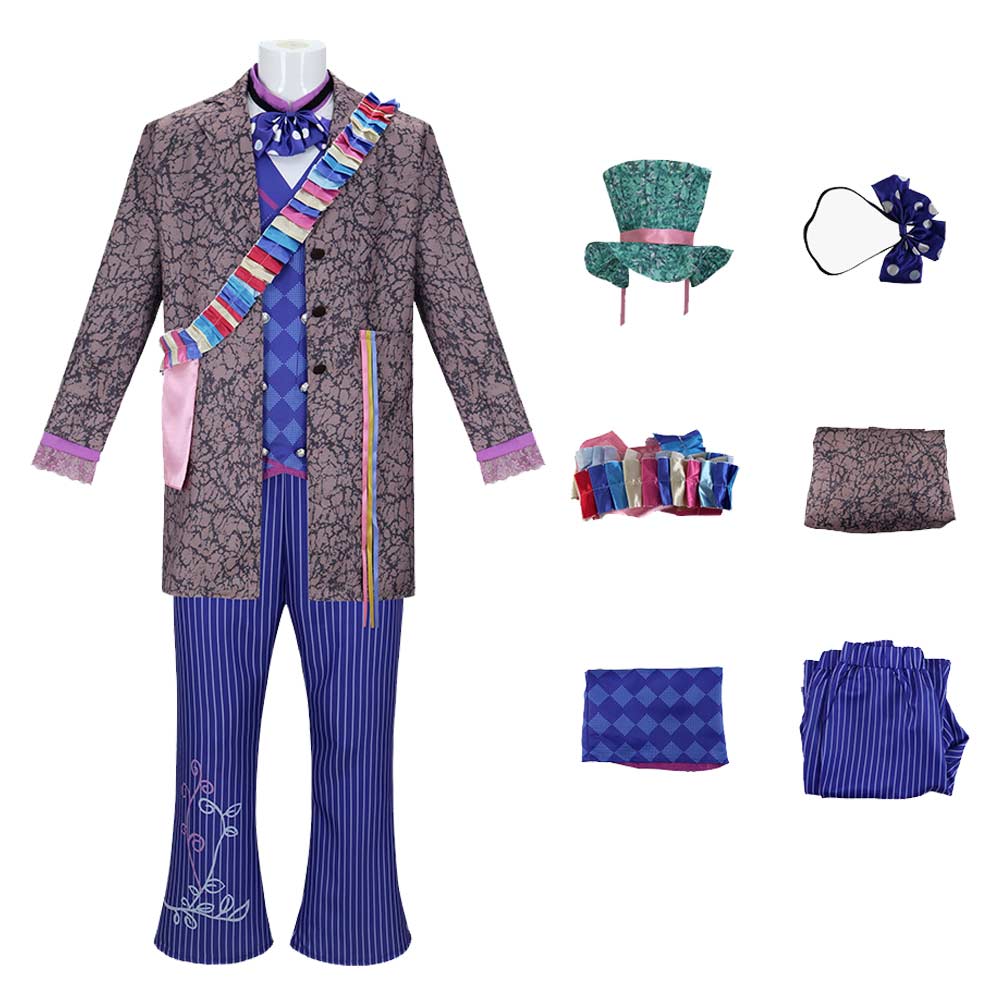 Cosplay Costume Mad Hatter Alice au Pays des Merveilles Film Cosplay Tenue Bleue Homme