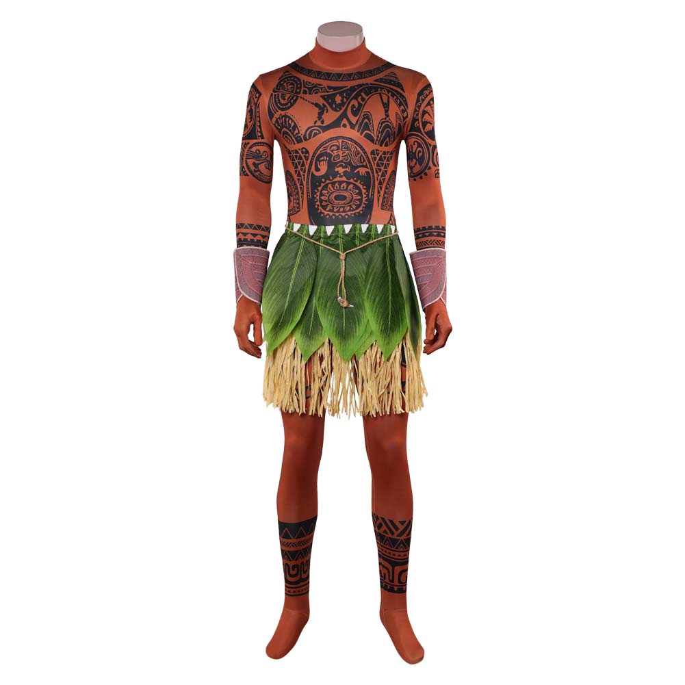 Cosplay Costume Maui Vaiana La Légende du Bout du Monde(2026) Film Cosplay Combinaison Imprimée Tatouage+Tablier Homme