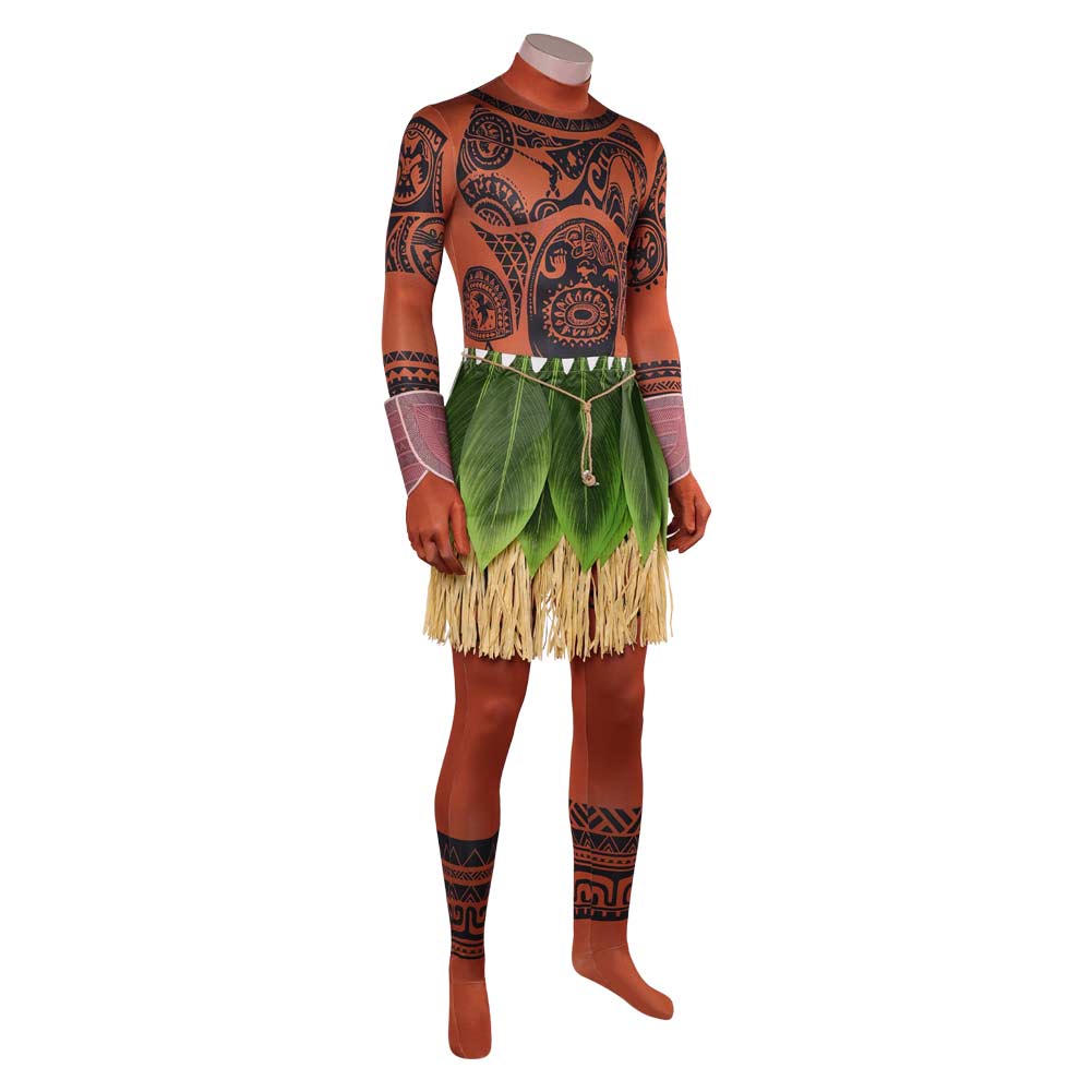 Cosplay Costume Maui Vaiana La Légende du Bout du Monde(2026) Film Cosplay Combinaison Imprimée Tatouage+Tablier Homme