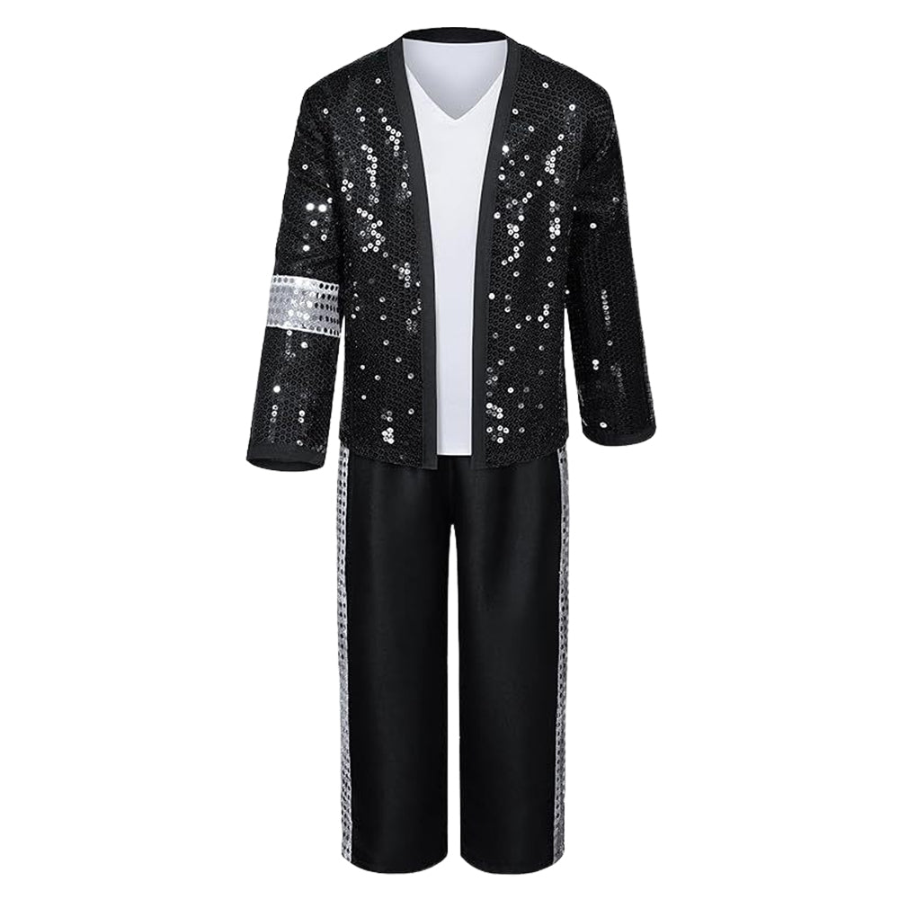 Cosplay Costume Michael Chanteur Populaire Cosplay Tenue à Paillettes Noire Homme