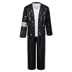 Cosplay Costume Michael Chanteur Populaire Cosplay Tenue à Paillettes Noire Homme