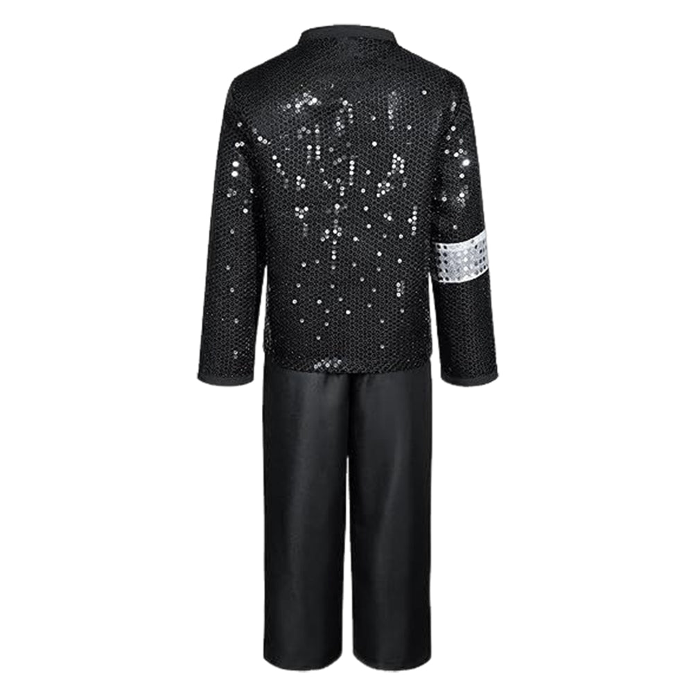 Cosplay Costume Michael Chanteur Populaire Cosplay Tenue à Paillettes Noire Homme