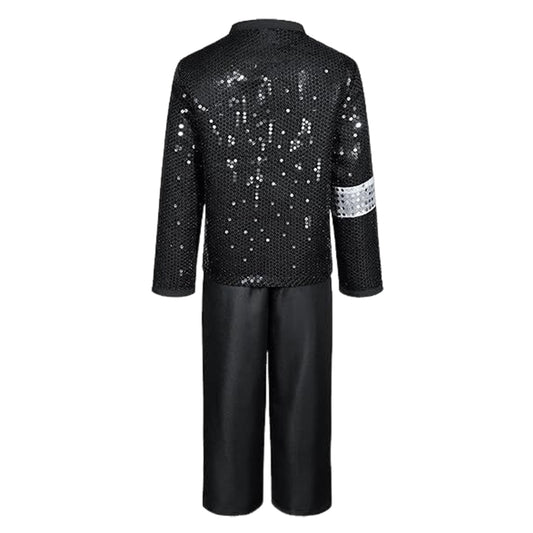 Cosplay Costume Michael Chanteur Populaire Cosplay Tenue à Paillettes Noire Homme