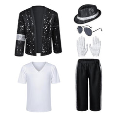 Cosplay Costume Michael Chanteur Populaire Cosplay Tenue à Paillettes Noire Homme