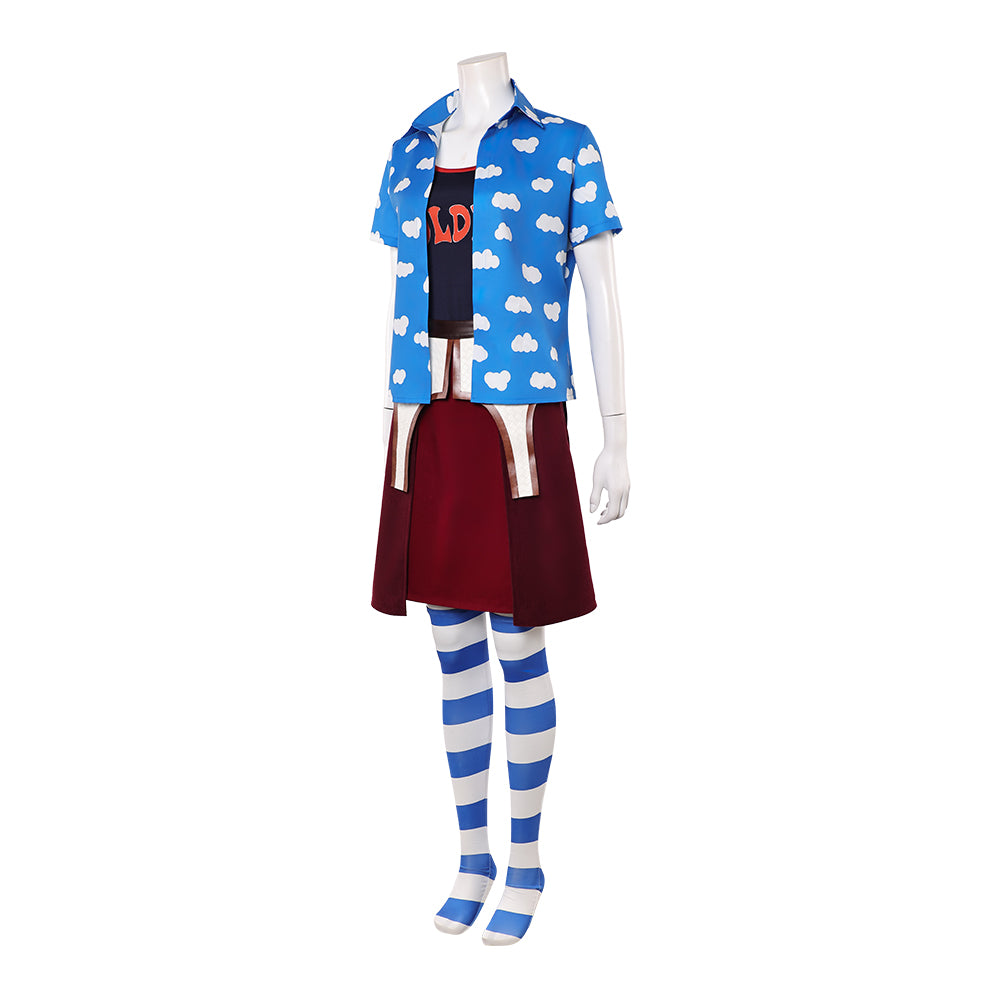 Cosplay Costume Miss Goldenweek One Piece Live Action 2(2026) TV Cosplay Tenue Bleue et Rouge Femme