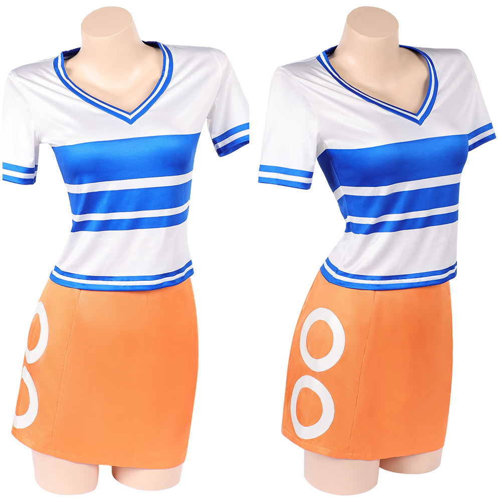 Cosplay Costume Nami Anniversaire One Piece Anime Cosplay Tenue Blanche et Orange Femme