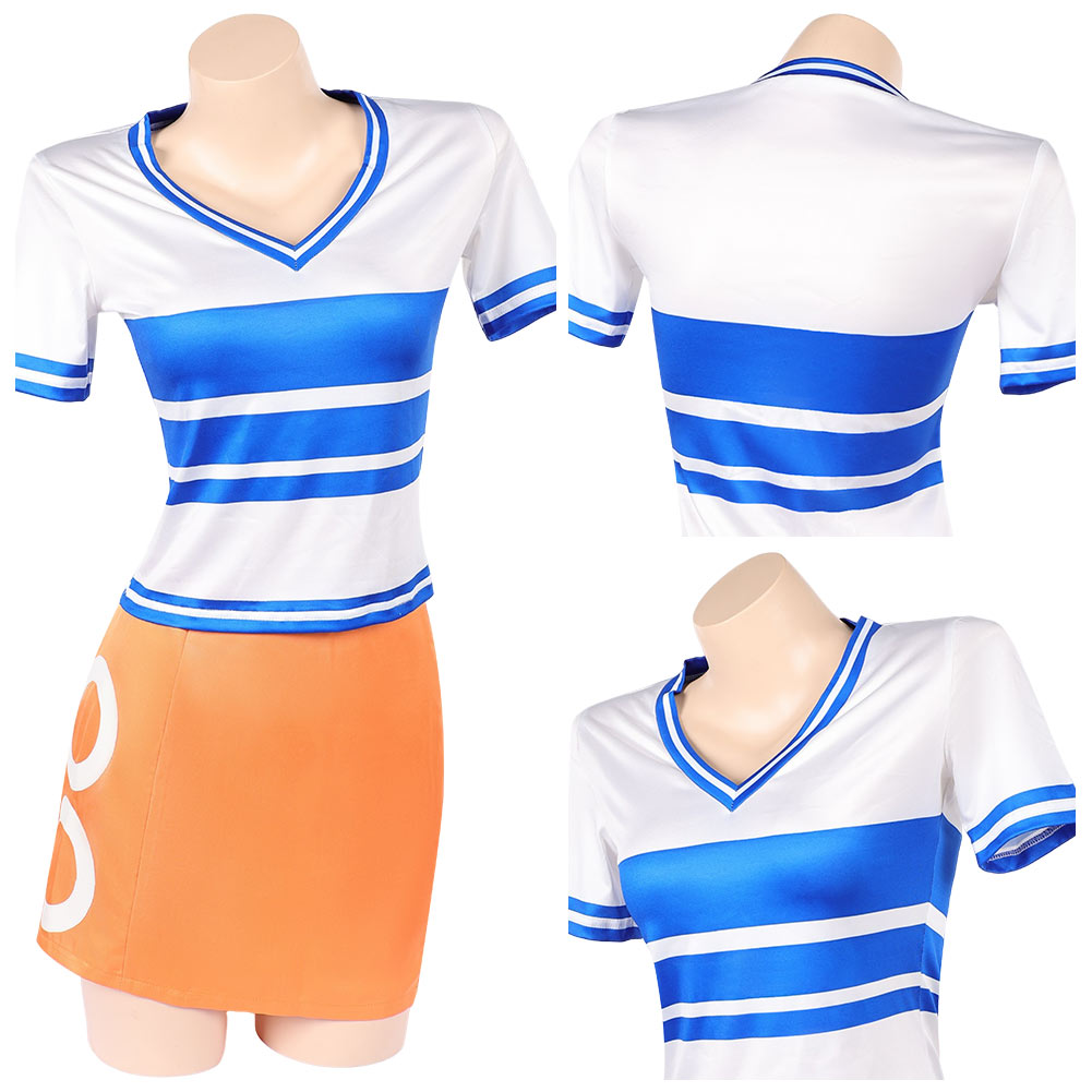 Cosplay Costume Nami Anniversaire One Piece Anime Cosplay Tenue Blanche et Orange Femme
