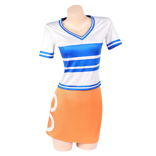 Cosplay Costume Nami Anniversaire One Piece Anime Cosplay Tenue Blanche et Orange Femme