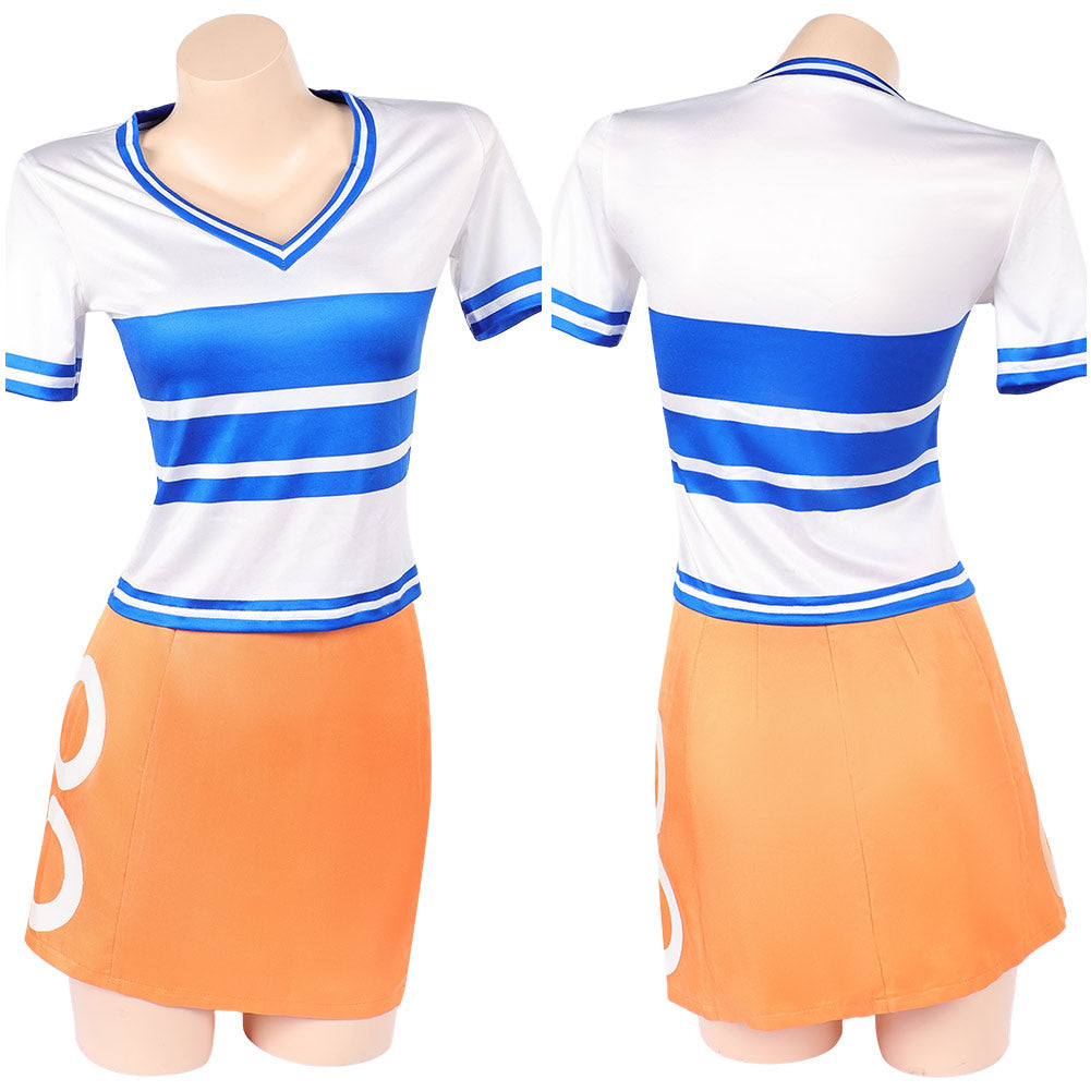 Cosplay Costume Nami Anniversaire One Piece Anime Cosplay Tenue Blanche et Orange Femme