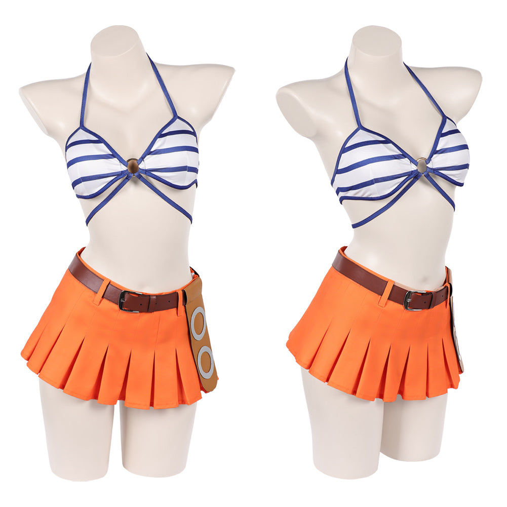 Cosplay Costume Nami One Piece Live Action 2(2026) TV Cosplay Maillot de Bain Bleu et Orange Femme