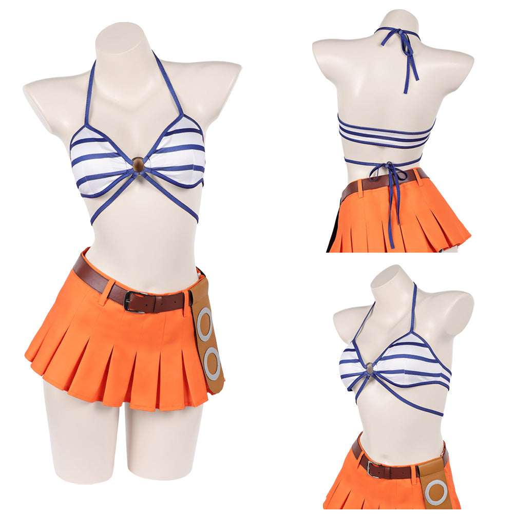 Cosplay Costume Nami One Piece Live Action 2(2026) TV Cosplay Maillot de Bain Bleu et Orange Femme