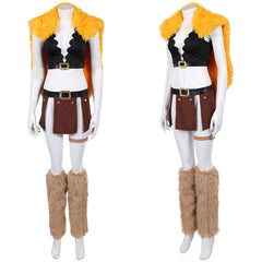 Cosplay Costume Nami One Piece Live Action 2(2026) TV Cosplay Tenue Noire et Brune avec Châle Jaune Femme
