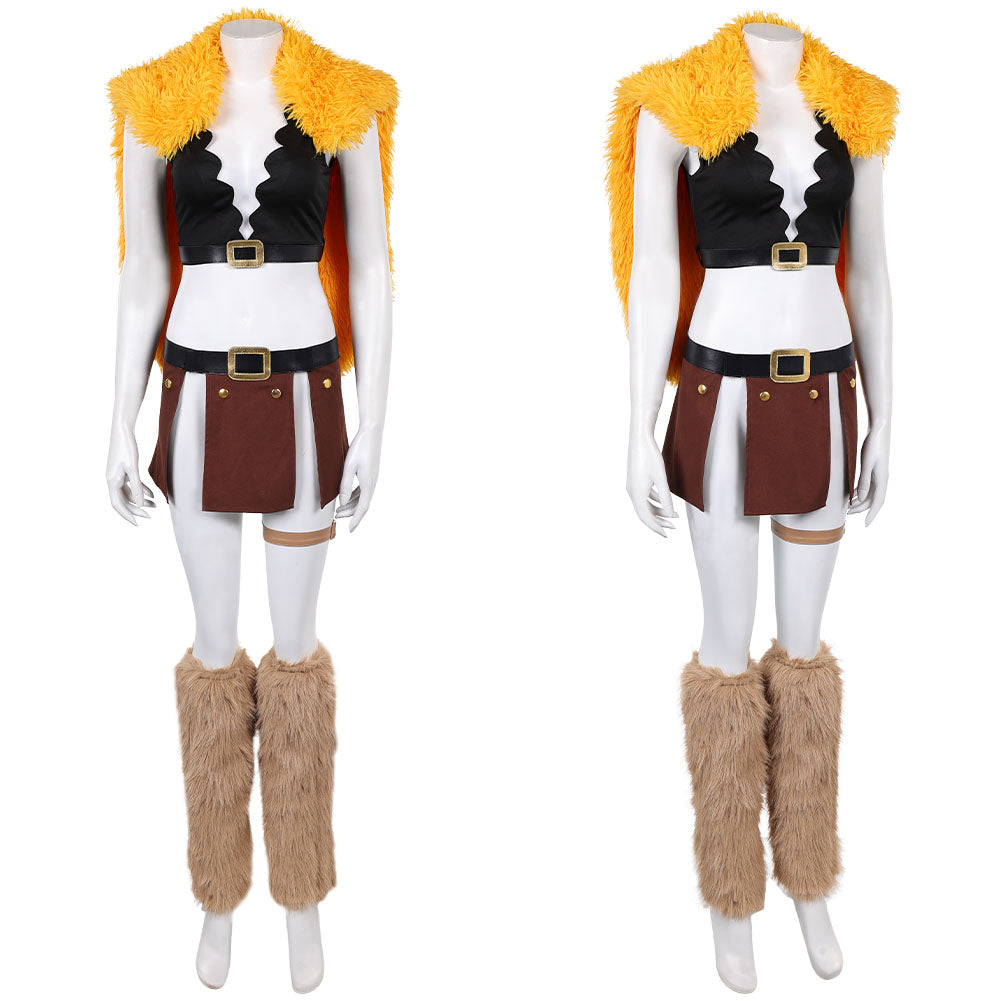 Cosplay Costume Nami One Piece Live Action 2(2026) TV Cosplay Tenue Noire et Brune avec Châle Jaune Femme