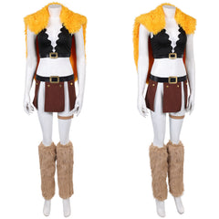 Cosplay Costume Nami One Piece Live Action 2(2026) TV Cosplay Tenue Noire et Brune avec Châle Jaune Femme